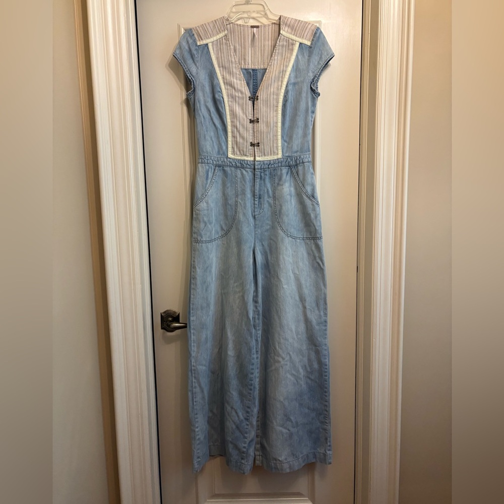 FREE PEOPLE Wide Leg Denim Jumpsuit